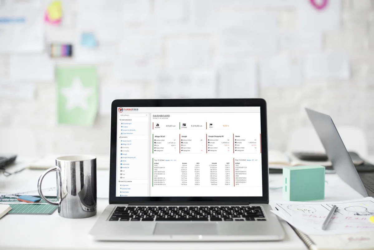 TurboFeed auf einem Laptop – Produktdarstellung